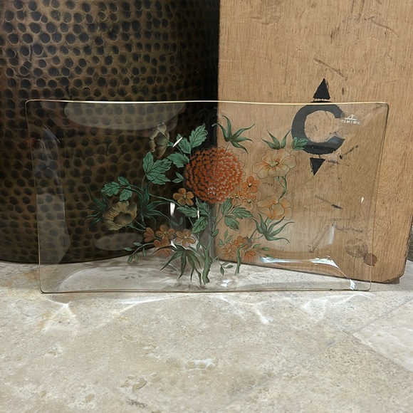 Vintage VIKING Glass Gold Trimmed Floral Rectangular Dish - Picture 1 of 8